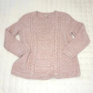 Talbots Women’s M Pink Cream Marled Cotton Cable Knit Crew Neck Sweater Pullover